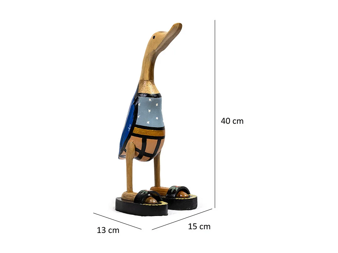 Statuette décorative 40 cm canard maillot bleu bois de teck – DAFLY