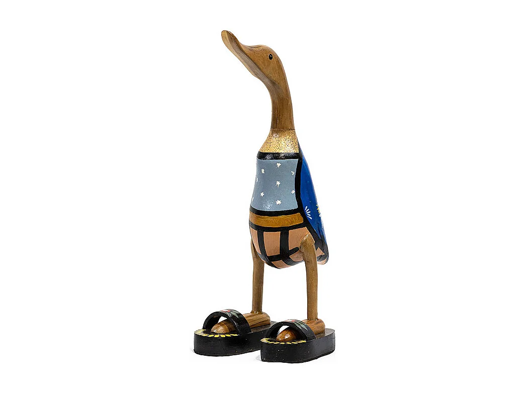 Statuette décorative 40 cm canard maillot bleu bois de teck – DAFLY