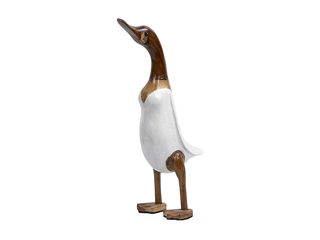 Statuette décorative 40 cm canard maillot blanc bois de teck – DAFLY