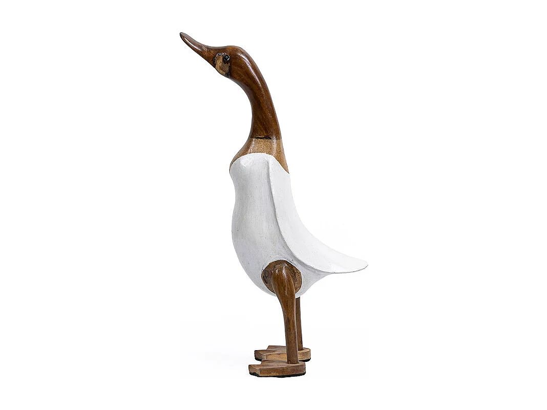 Statuette décorative 40 cm canard maillot blanc bois de teck – DAFLY