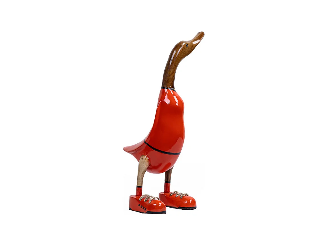 Statuette décorative 40 cm canard maillot rouge bois de teck – DAFLY