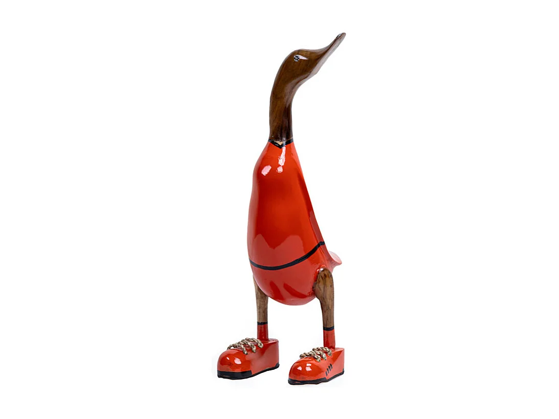 Statuette décorative 40 cm canard maillot rouge bois de teck – DAFLY