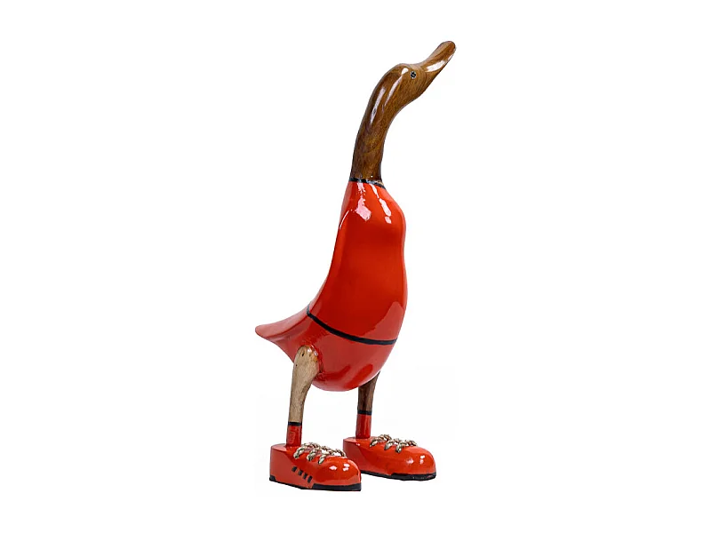 Statuette décorative 40 cm canard maillot rouge bois de teck – DAFLY