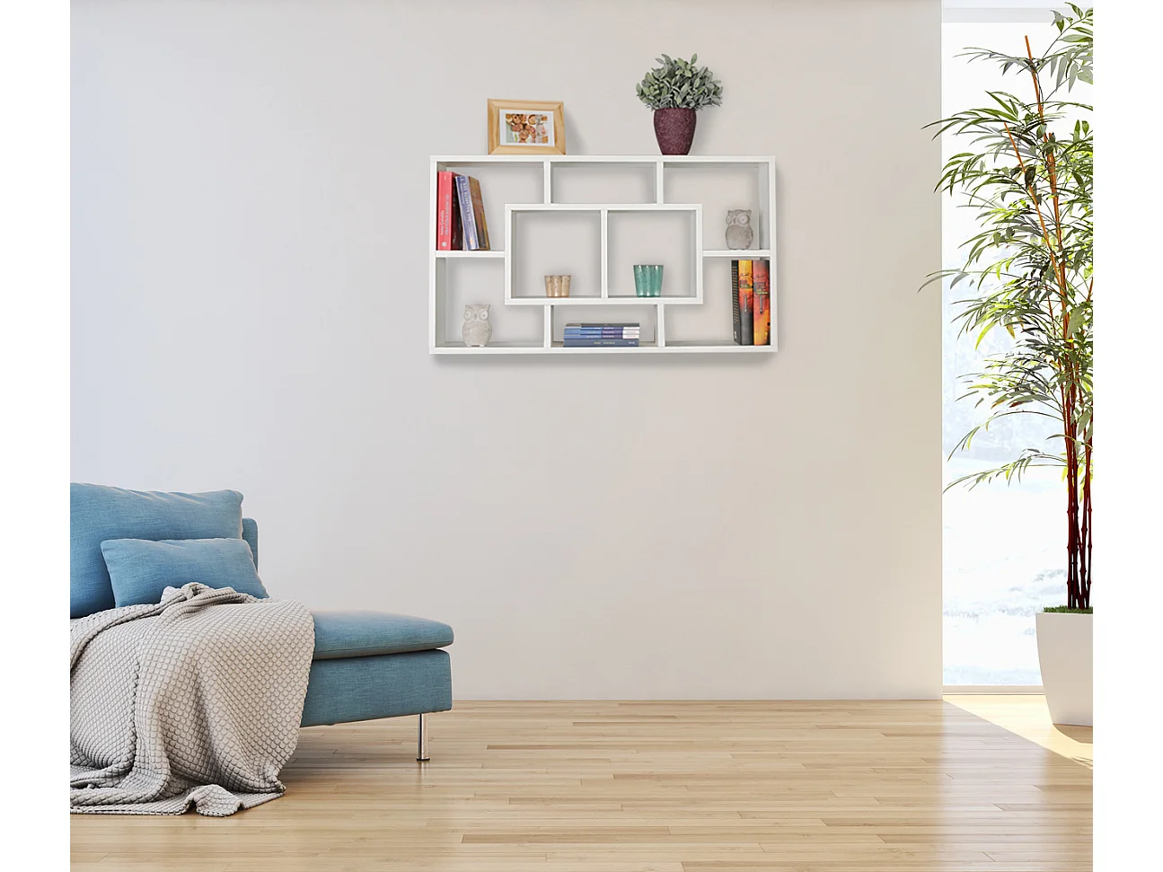 Estantería de pared ALEX blanco 85 x 47,5 x 16 cm estante colgante de madera MDF moderna | Diseño