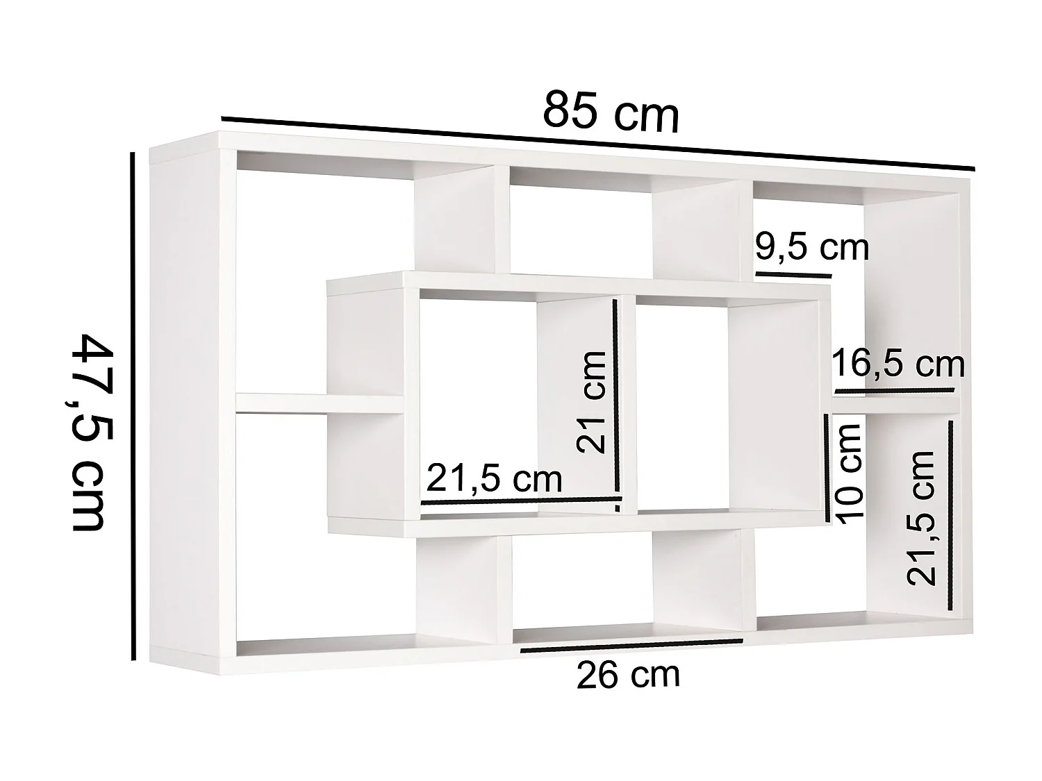 Estantería de pared ALEX blanco 85 x 47,5 x 16 cm estante colgante de madera MDF moderna | Diseño