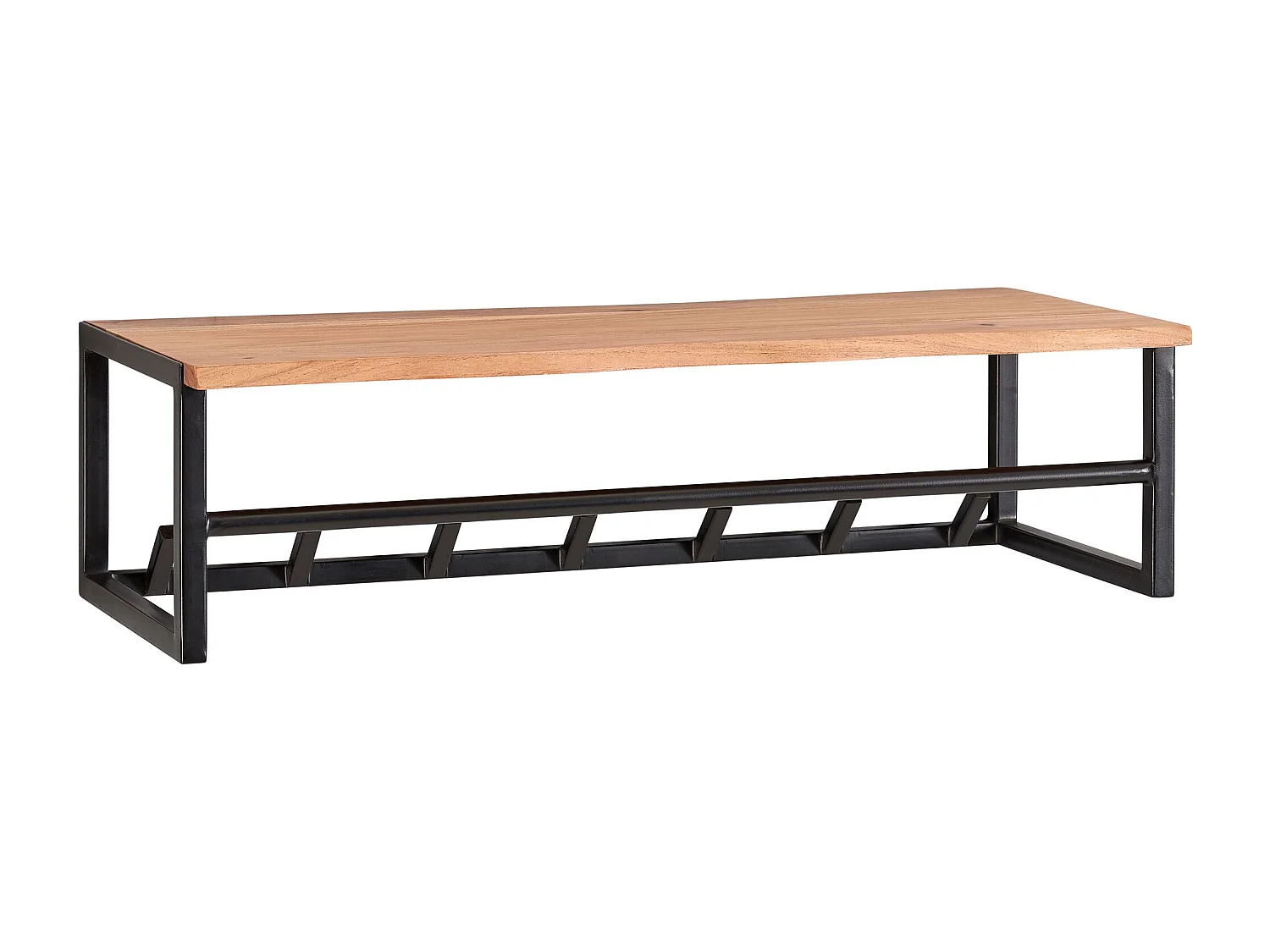 Design Wandgarderobe Akazie Massivholz / Metall 80x22x33 cm, Hakenleiste mit Ablage und