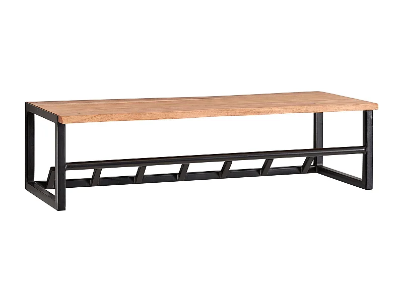 Design Wandgarderobe Akazie Massivholz / Metall 80x22x33 cm, Hakenleiste mit Ablage und