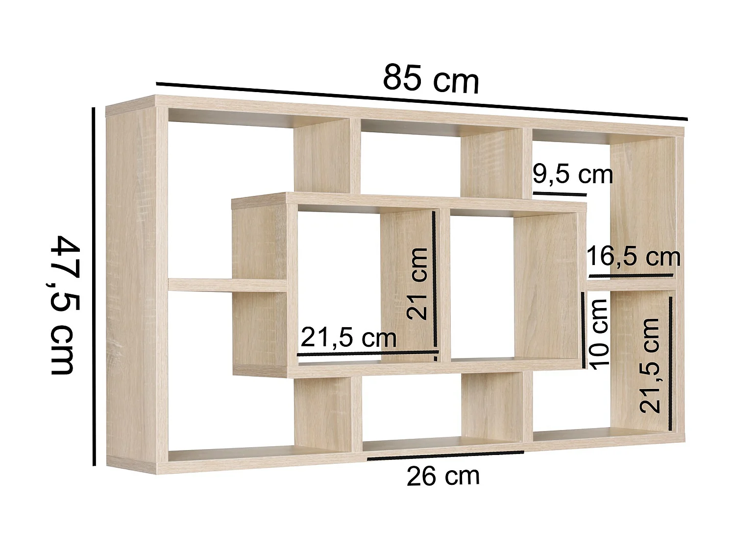 Estantería de pared ALEX sonoma 85 x 47,5 x 16 cm estante colgante de madera MDF moderna | Diseño