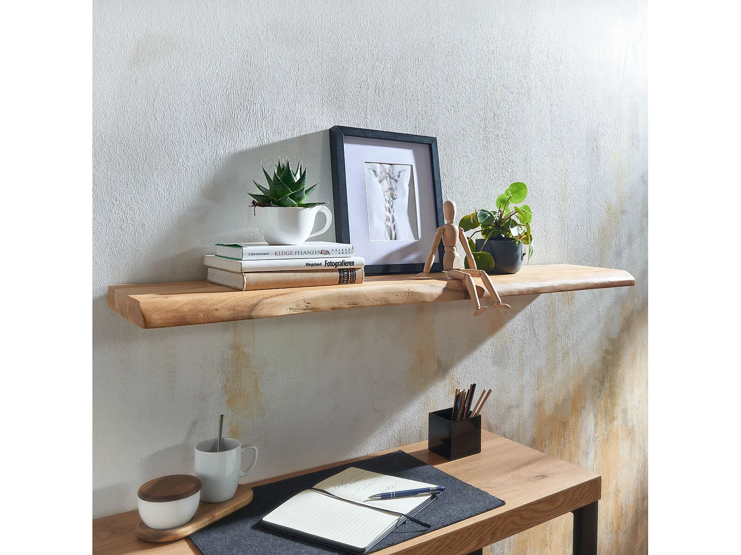 Estantería de Pared 120 cm Moderna Madera Maciza de Acacia | Estante Colgante de Flotación Libre