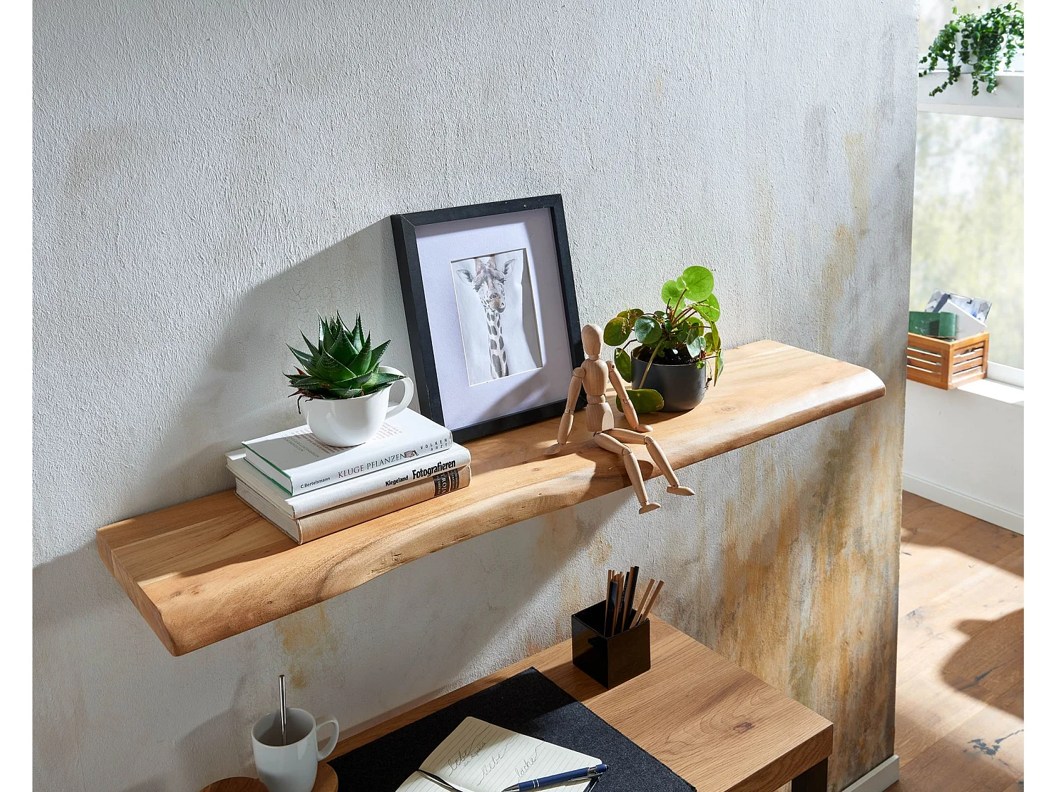 Estantería de Pared 120 cm Moderna Madera Maciza de Acacia | Estante Colgante de Flotación Libre