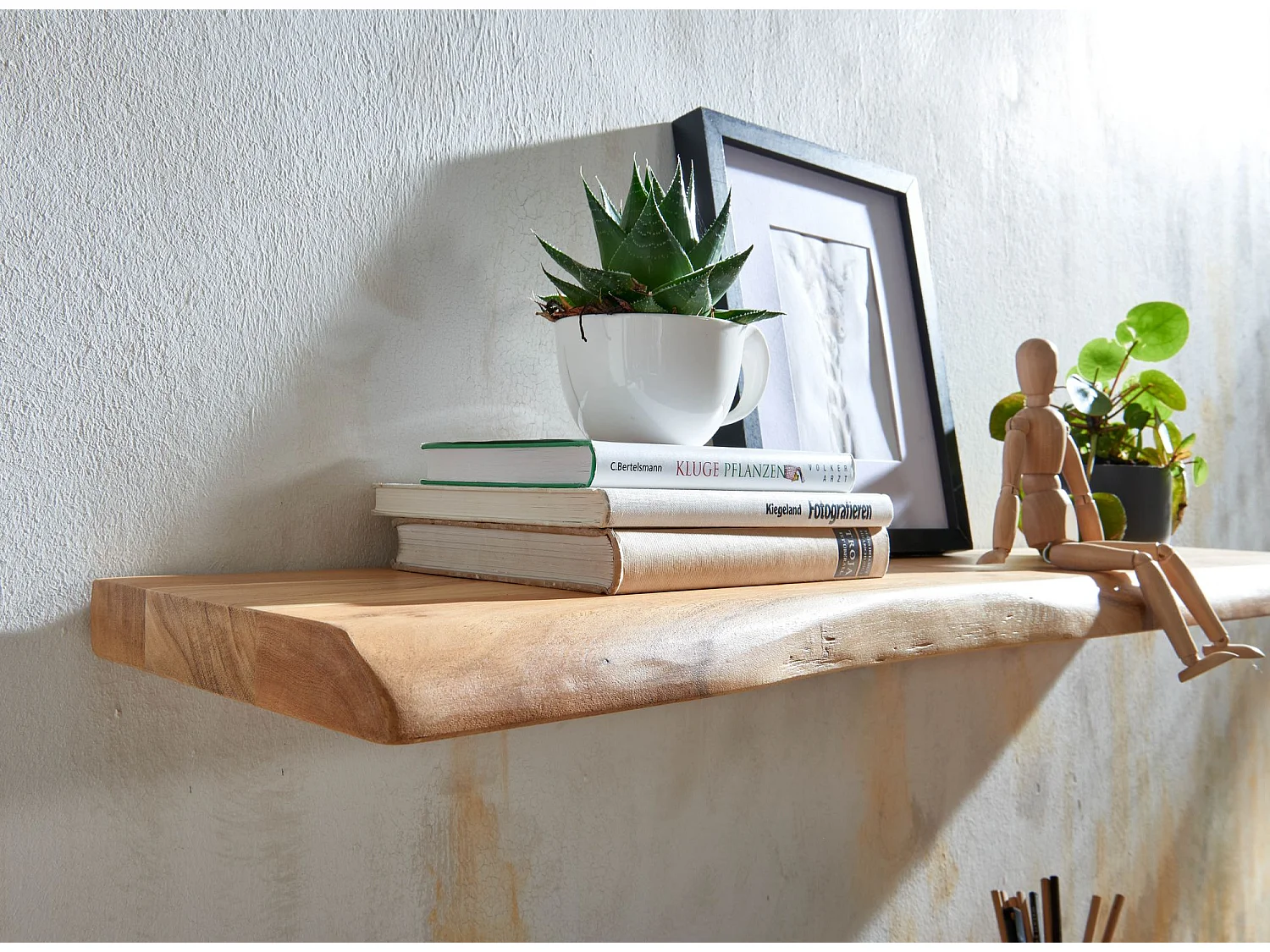 Estantería de Pared 120 cm Moderna Madera Maciza de Acacia | Estante Colgante de Flotación Libre