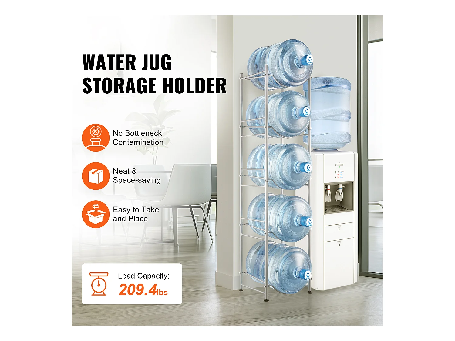 5-laags Waterfleshouder SucceBuy, Enkele Rij Flessenhouder voor 5 Flessen, Zilver