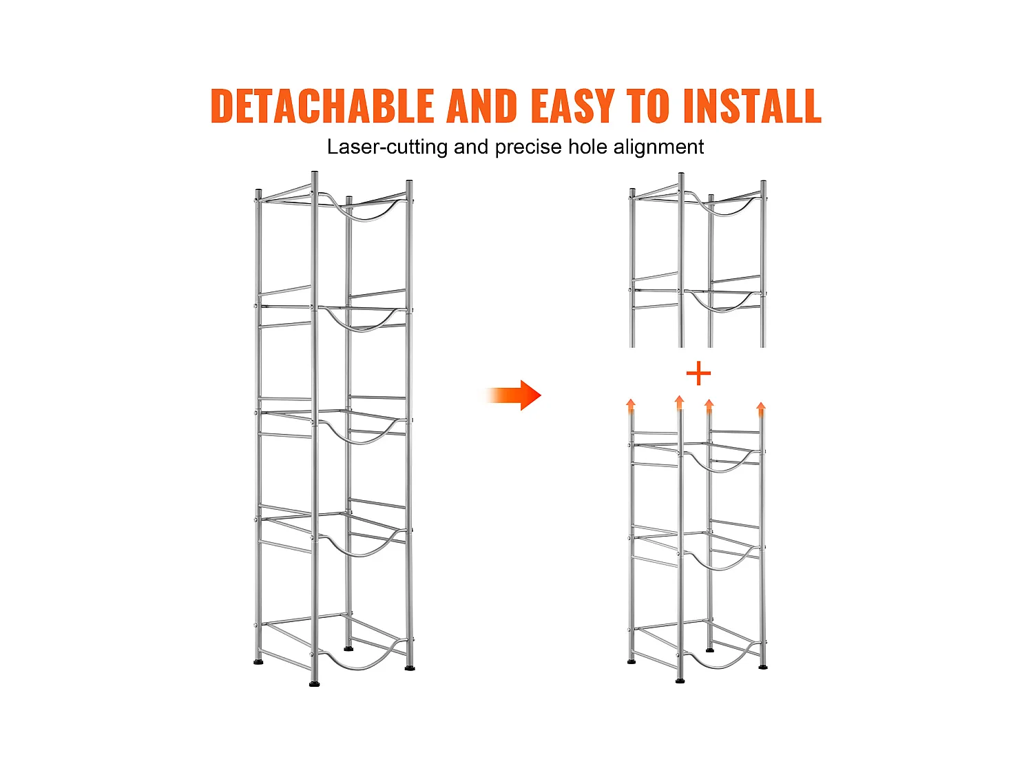 5-laags Waterfleshouder SucceBuy, Enkele Rij Flessenhouder voor 5 Flessen, Zilver
