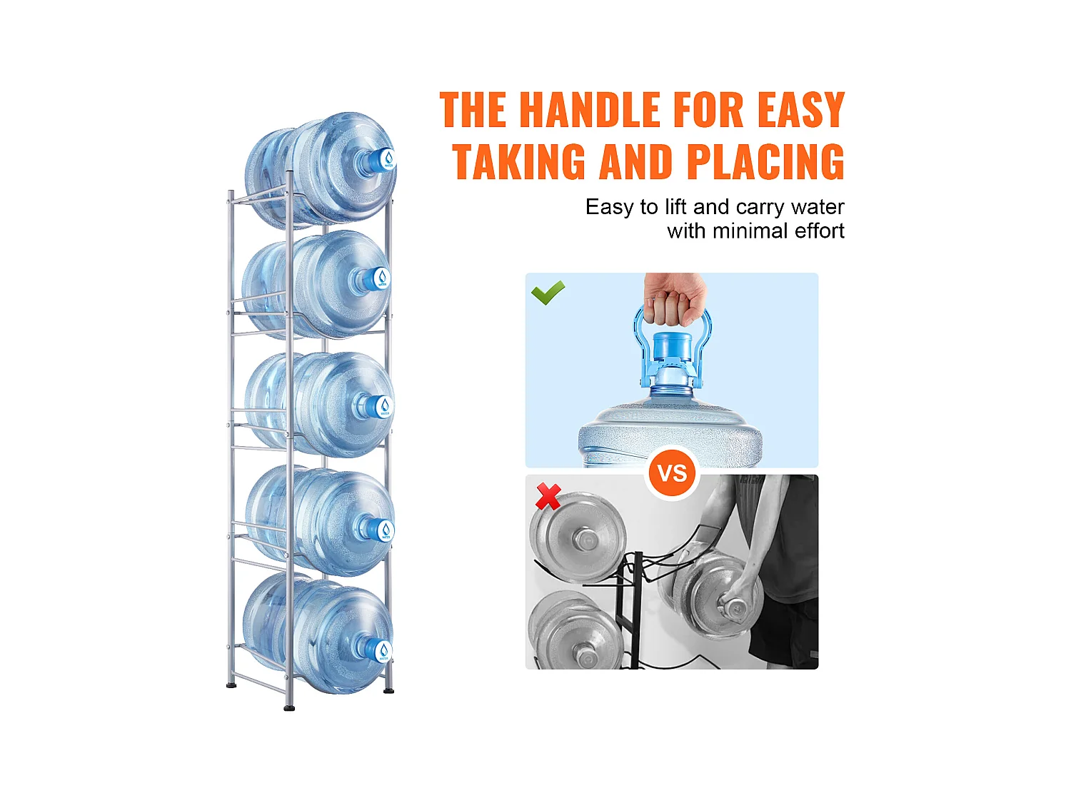 5-laags Waterfleshouder SucceBuy, Enkele Rij Flessenhouder voor 5 Flessen, Zilver