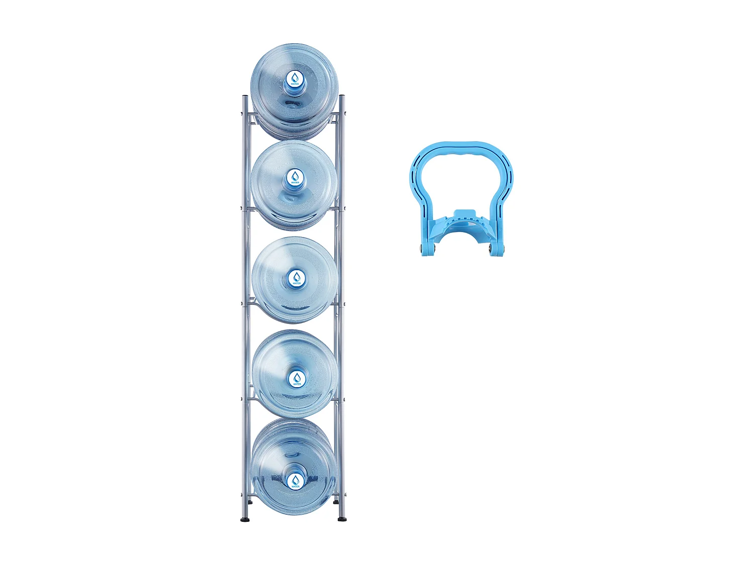 Porte-carafe à Eau à 5 Niveaux SucceBuy, Porte-bouteilles en Une Rangée pour 5 Bouteilles, Argent