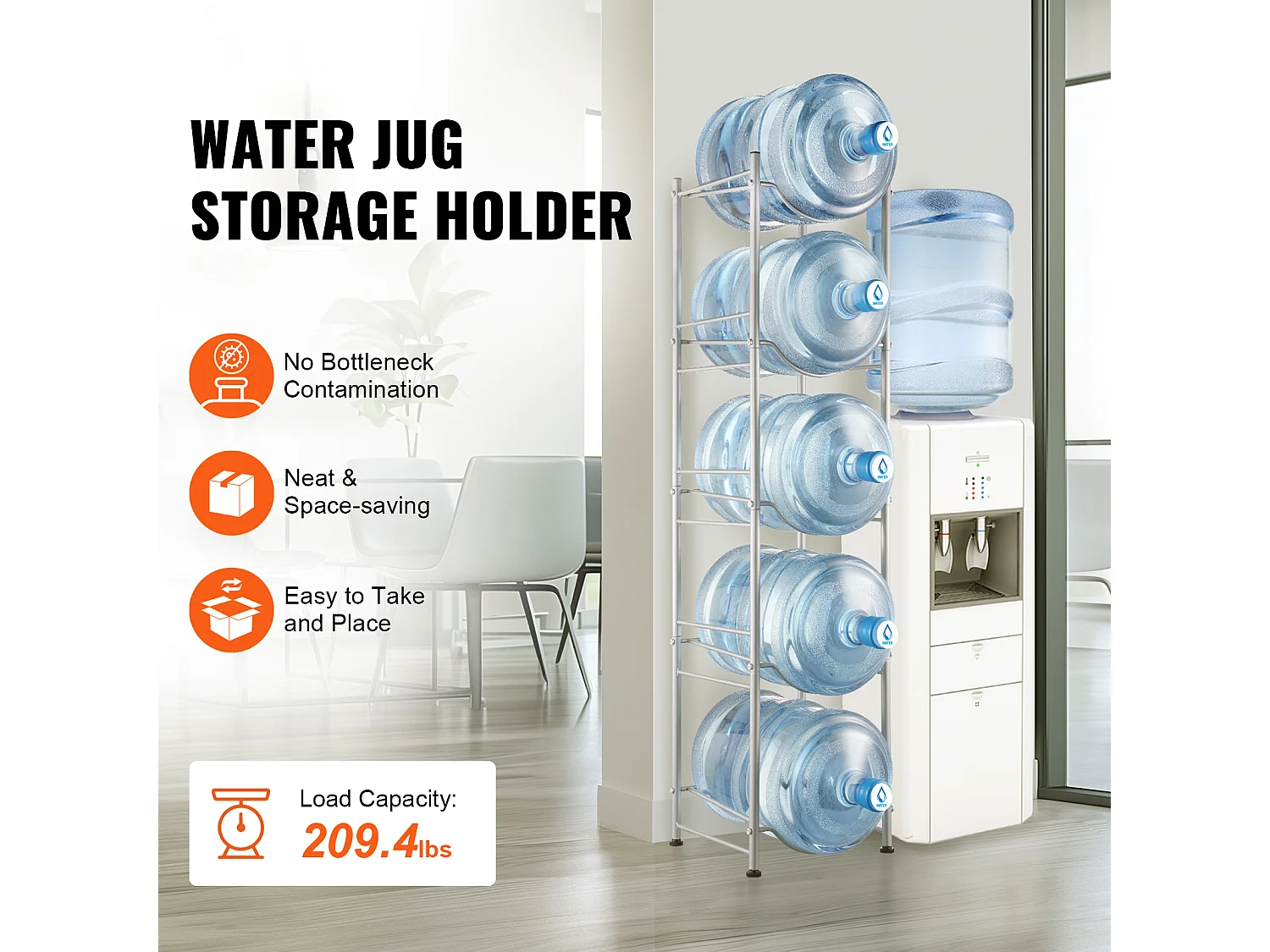 Porte-carafe à Eau à 5 Niveaux SucceBuy, Porte-bouteilles en Une Rangée pour 5 Bouteilles, Argent