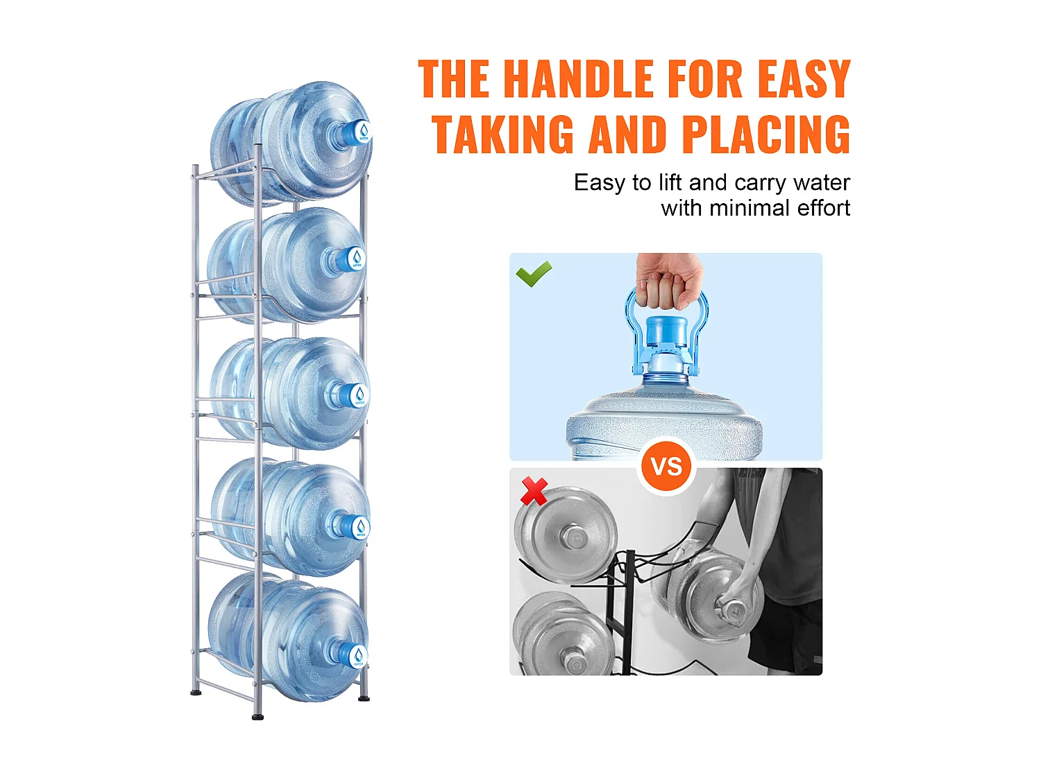 Porte-carafe à Eau à 5 Niveaux SucceBuy, Porte-bouteilles en Une Rangée pour 5 Bouteilles, Argent