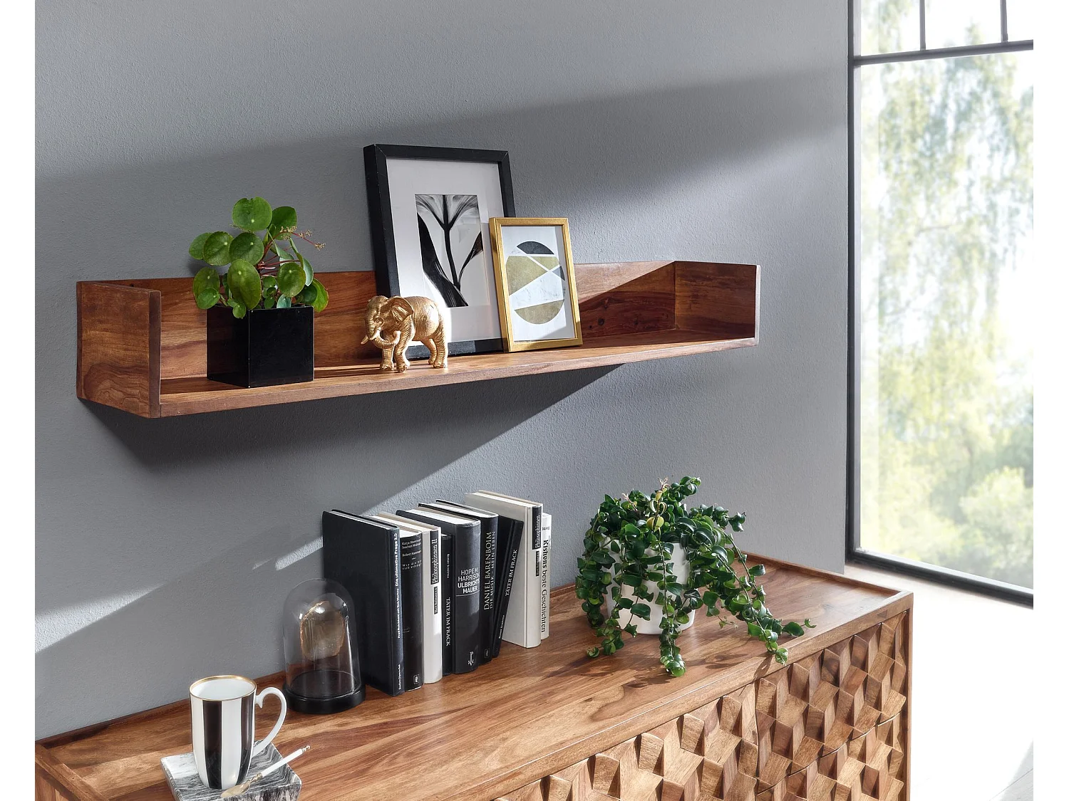 Estantería de pared 120x15x20 cm Moderna Madera Maciza de Sheesham | Estante Colgante de Flotación