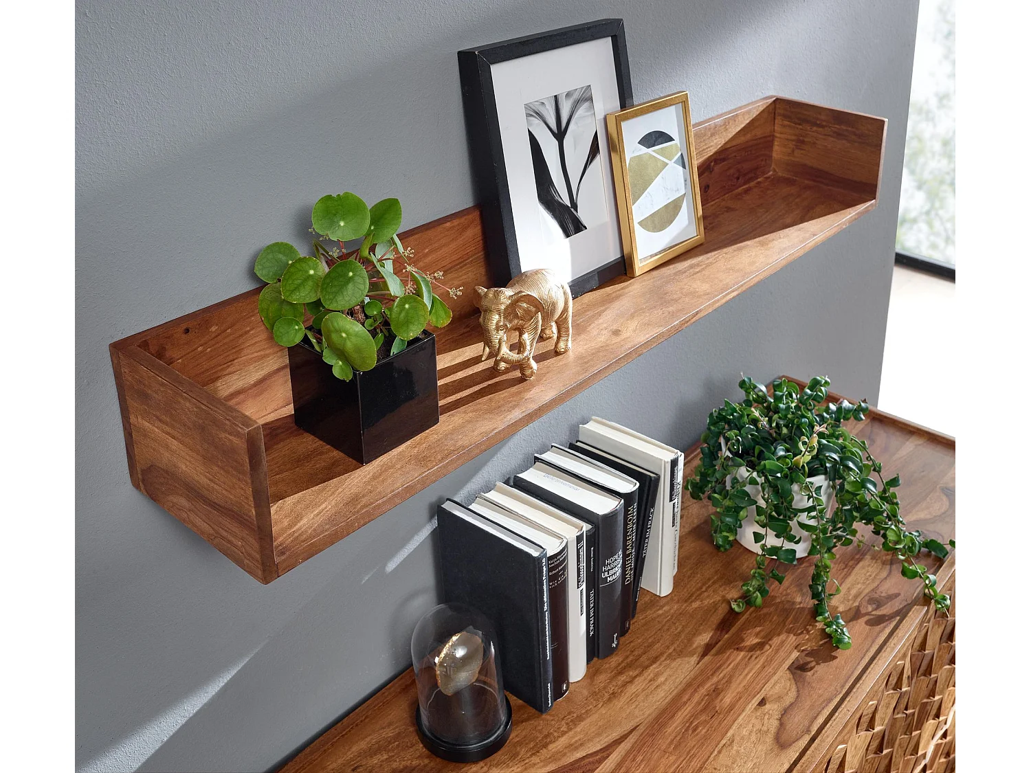 Estantería de pared 120x15x20 cm Moderna Madera Maciza de Sheesham | Estante Colgante de Flotación