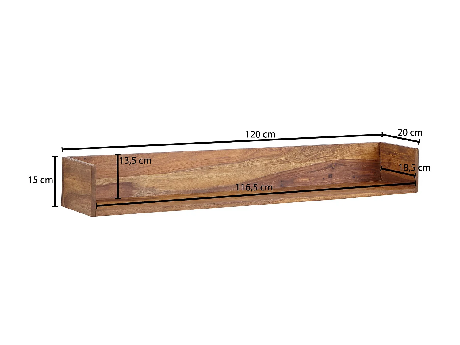 Estantería de pared 120x15x20 cm Moderna Madera Maciza de Sheesham | Estante Colgante de Flotación