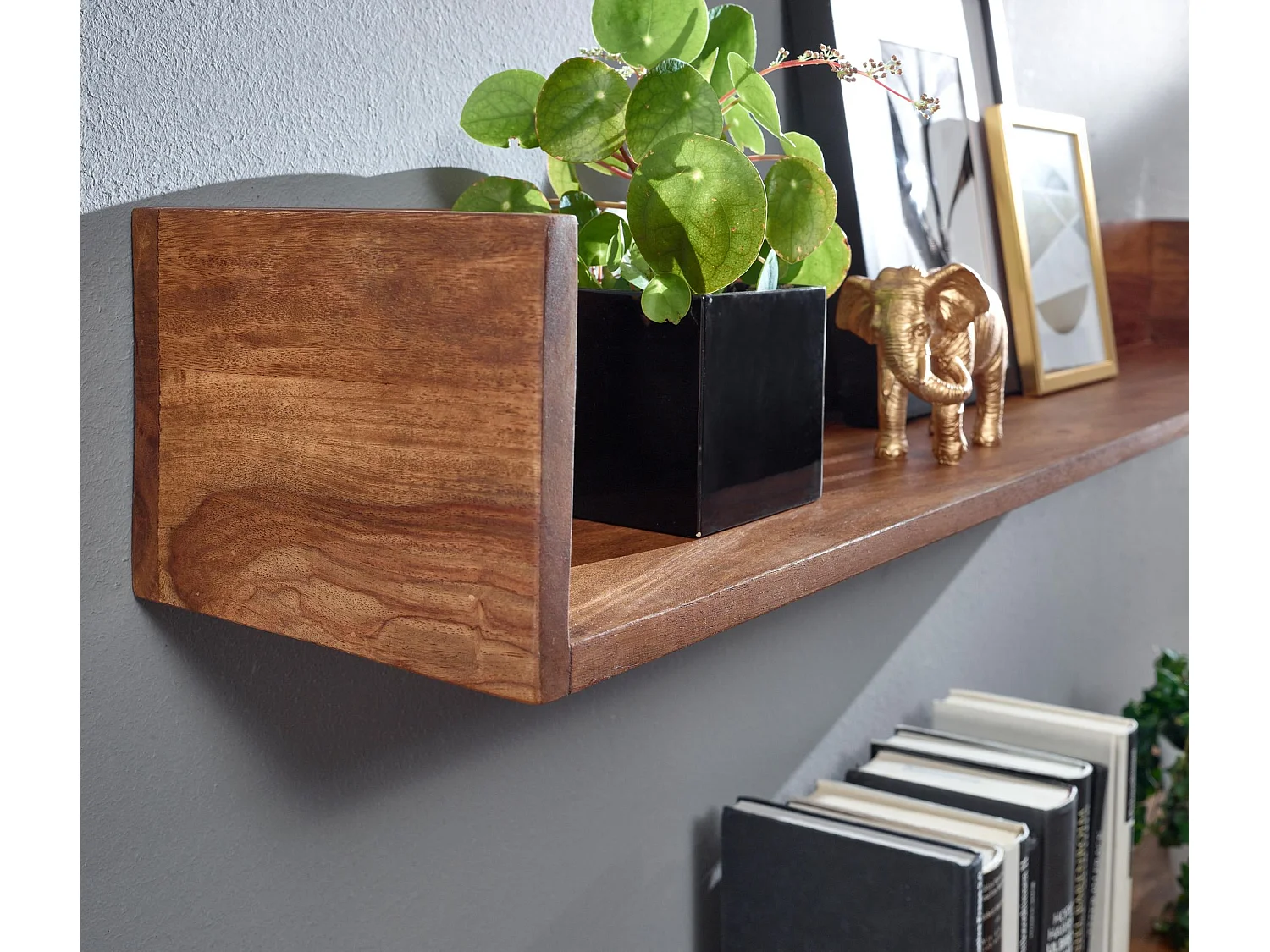 Estantería de pared 120x15x20 cm Moderna Madera Maciza de Sheesham | Estante Colgante de Flotación