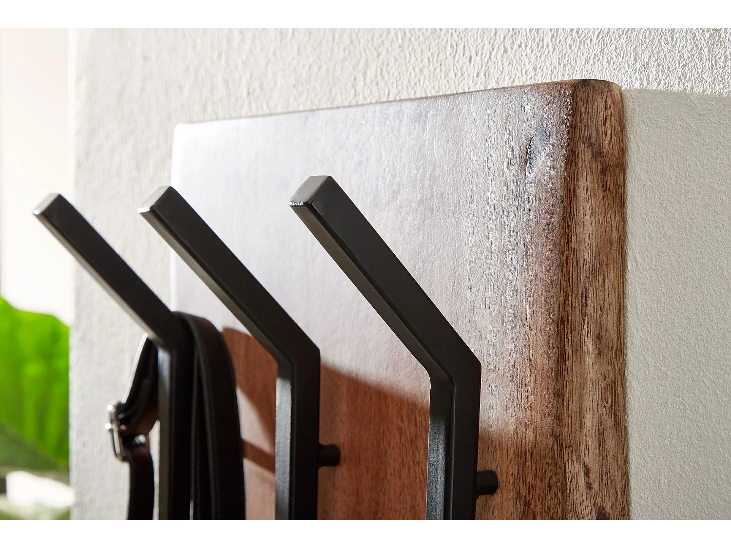 diseño madera maciza de acacia / metal 35,5 x 100 x 11 cm | Perchero de pared de 2 hileras con