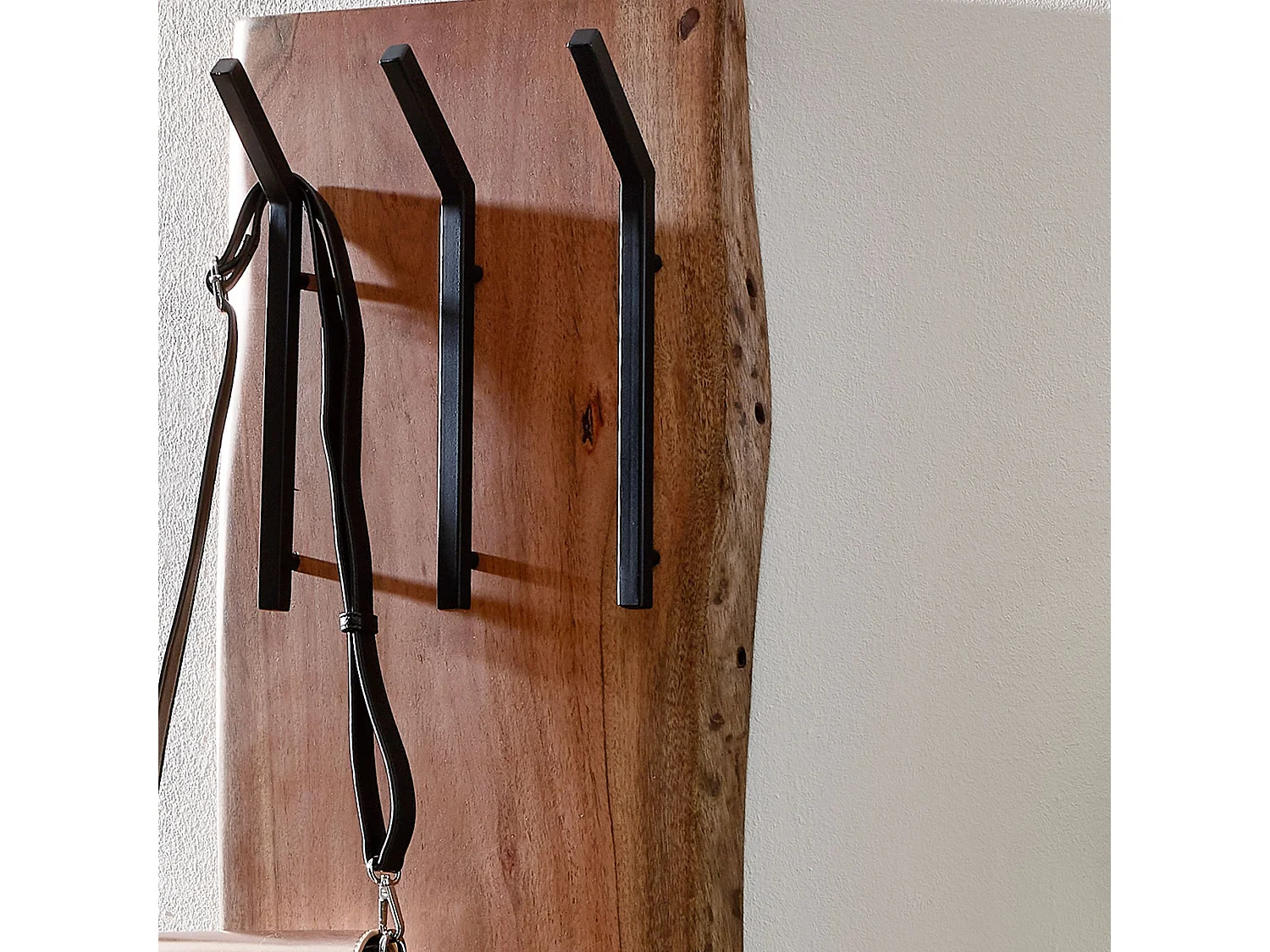 diseño madera maciza de acacia / metal 35,5 x 100 x 11 cm | Perchero de pared de 2 hileras con