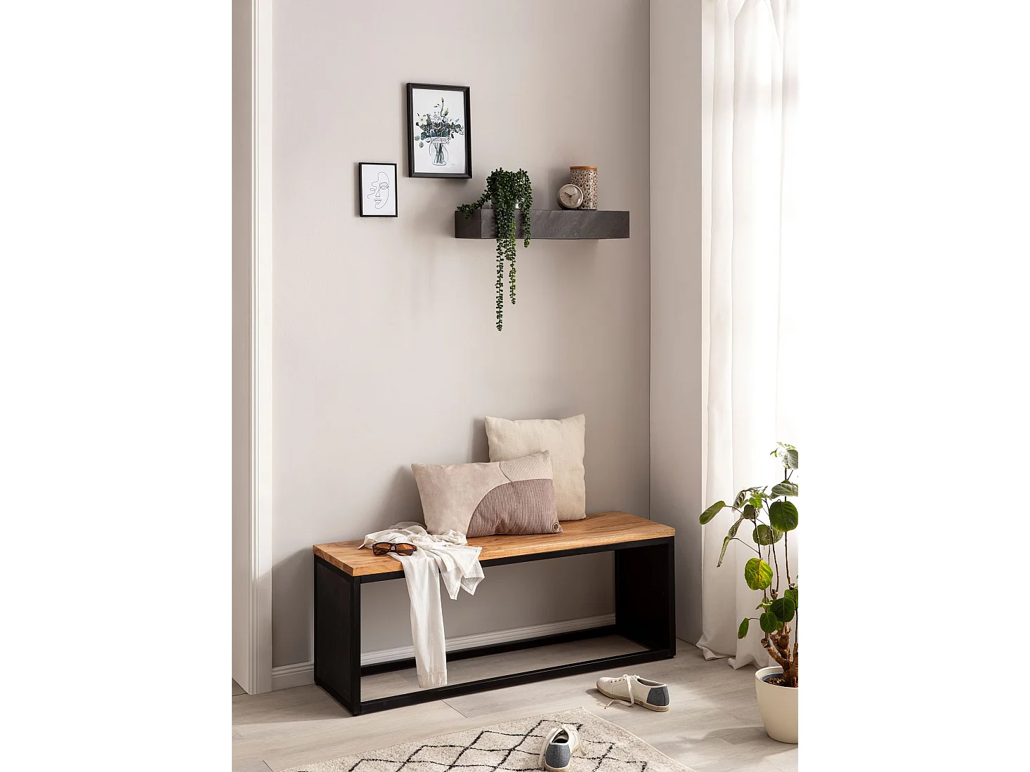 Wandregal 60x10x20 cm Mango Massivholz / Steinoptik Hängeregal Modern, Design Schweberegal