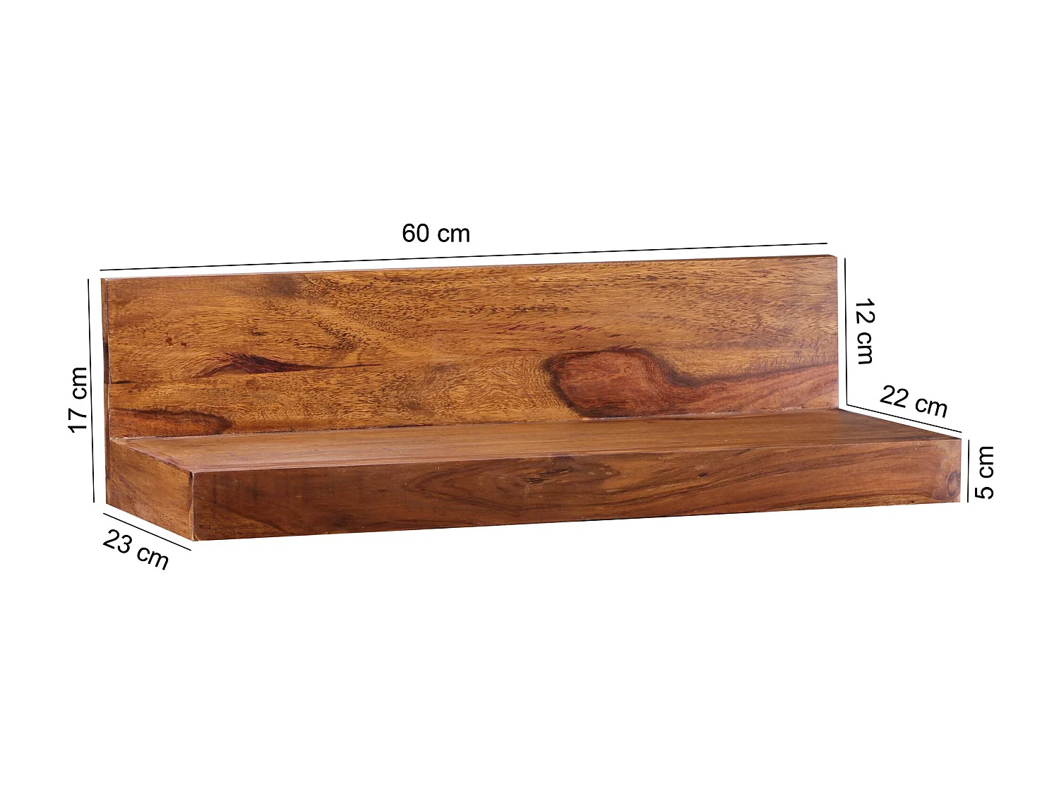 estante de pared MUMBAI madera maciza sheesham estante de madera 60 cm estilo rústico estante