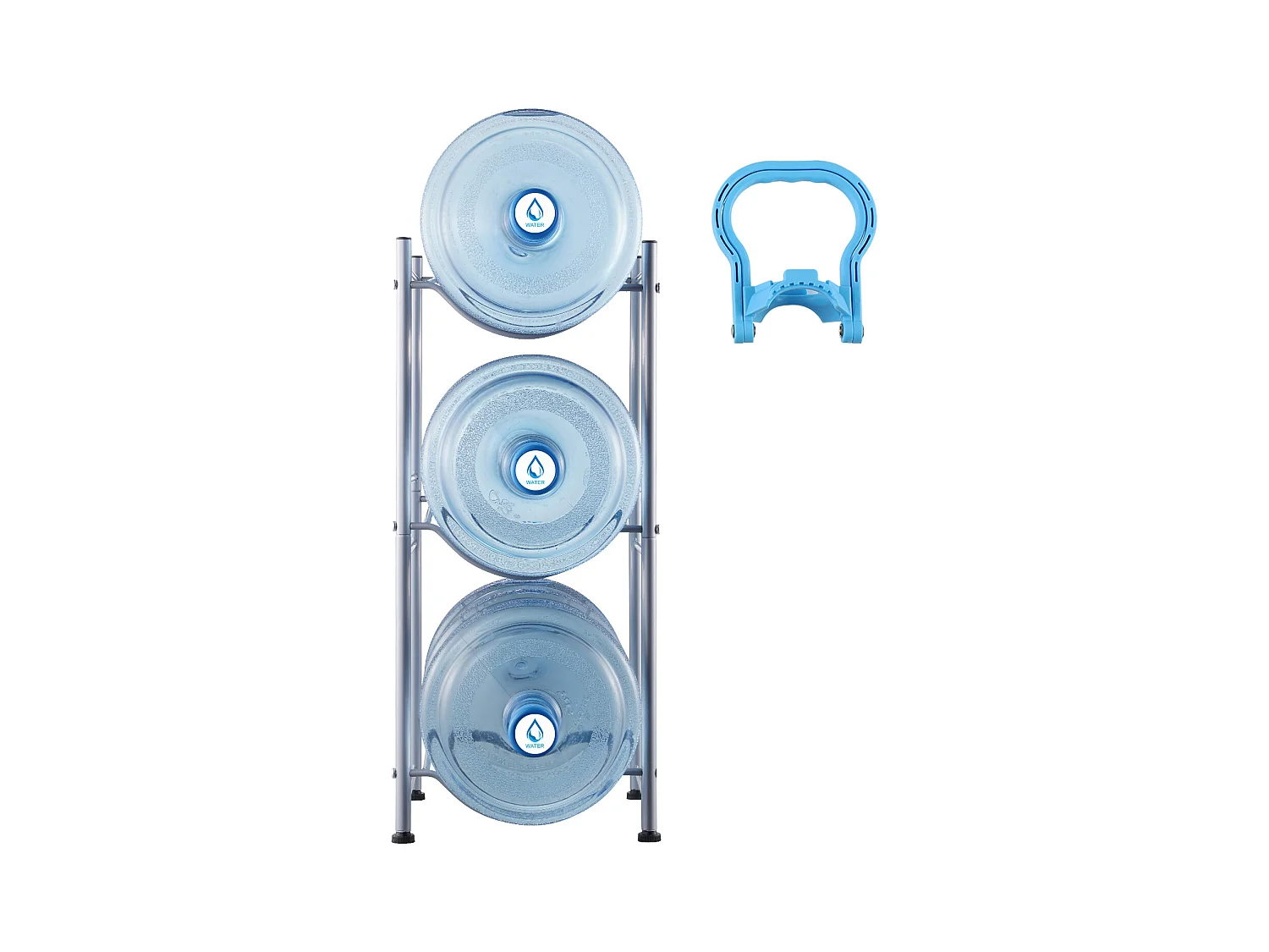 Porte-bouteilles d'Eau à 3 Niveaux SucceBuy, Support en Une Rangée pour 3 Bouteilles, Argent