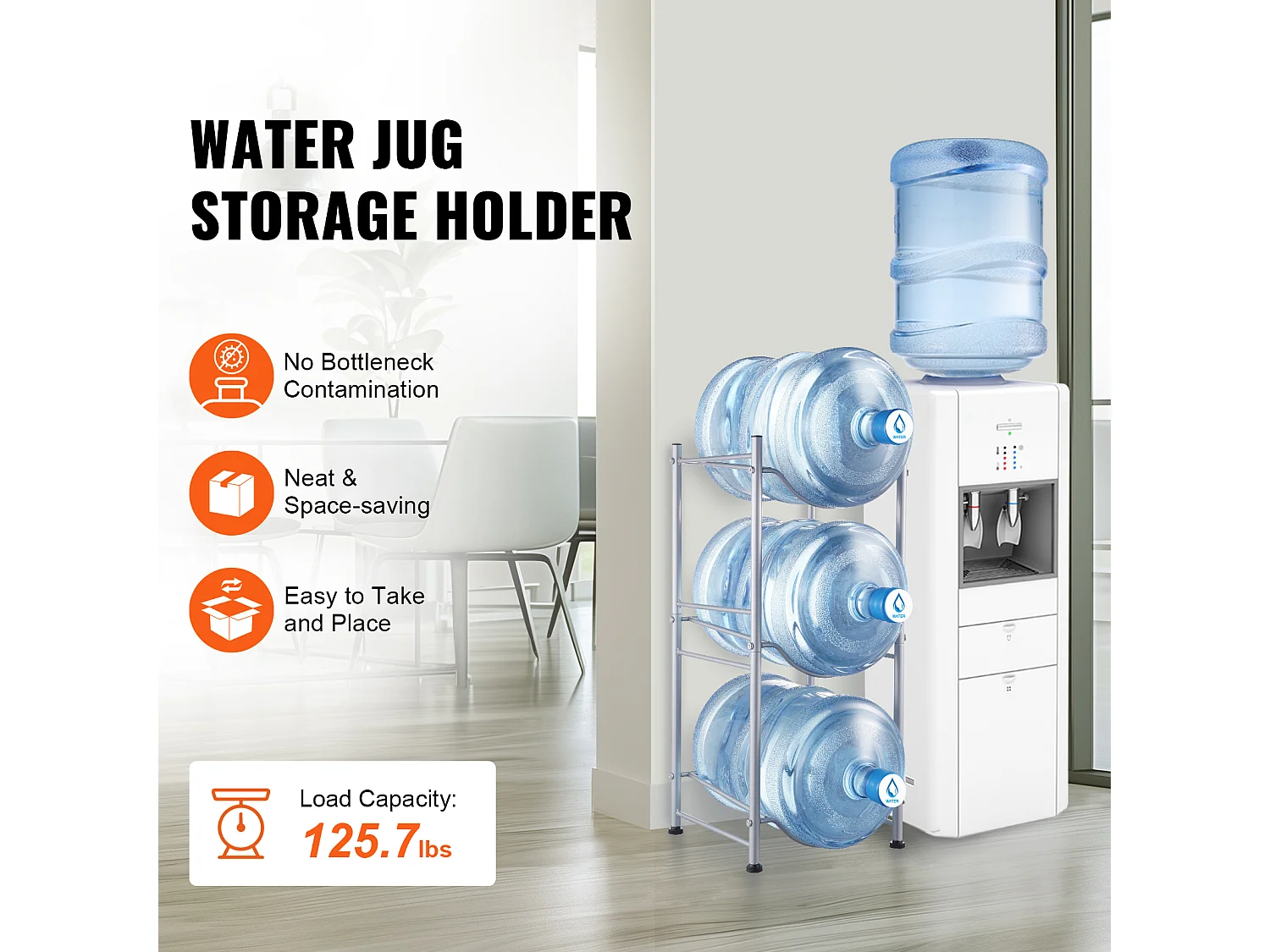 Porte-bouteilles d'Eau à 3 Niveaux SucceBuy, Support en Une Rangée pour 3 Bouteilles, Argent