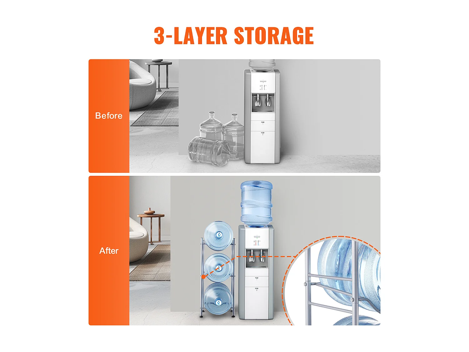 Porte-bouteilles d'Eau à 3 Niveaux SucceBuy, Support en Une Rangée pour 3 Bouteilles, Argent