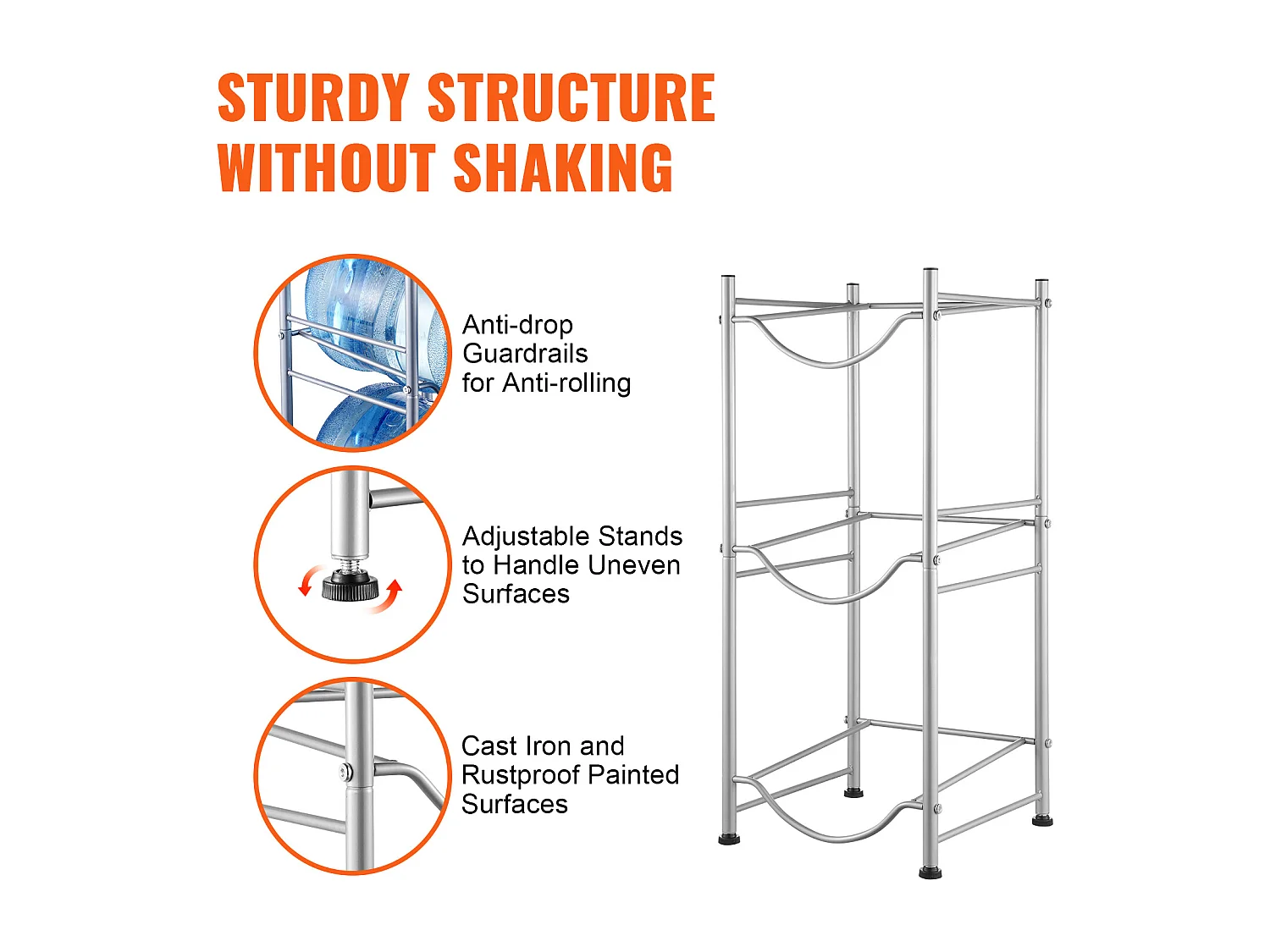 Porte-bouteilles d'Eau à 3 Niveaux SucceBuy, Support en Une Rangée pour 3 Bouteilles, Argent