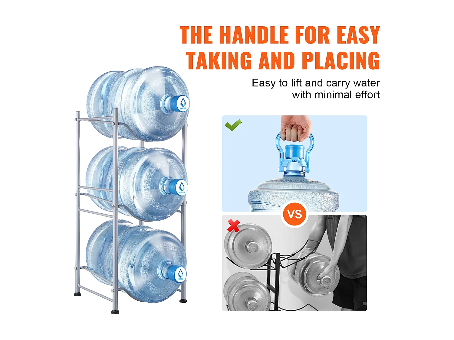 Porte-bouteilles d'Eau à 3 Niveaux SucceBuy, Support en Une Rangée pour 3 Bouteilles, Argent