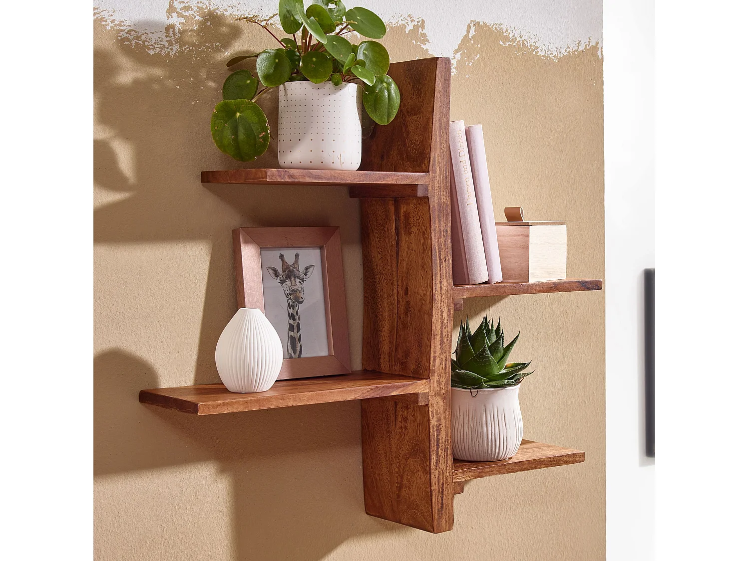 Estantería de Pared 58x60x15 cm Moderna Madera Maciza de Sheesham | Estante Colgante de Flotación