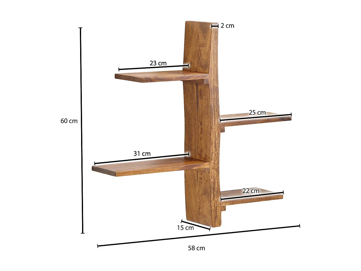 Estantería de Pared 58x60x15 cm Moderna Madera Maciza de Sheesham | Estante Colgante de Flotación