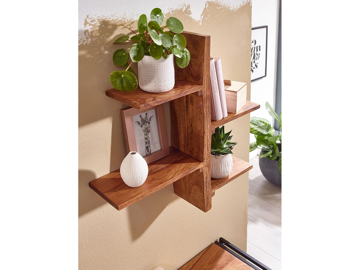 Estantería de Pared 58x60x15 cm Moderna Madera Maciza de Sheesham | Estante Colgante de Flotación