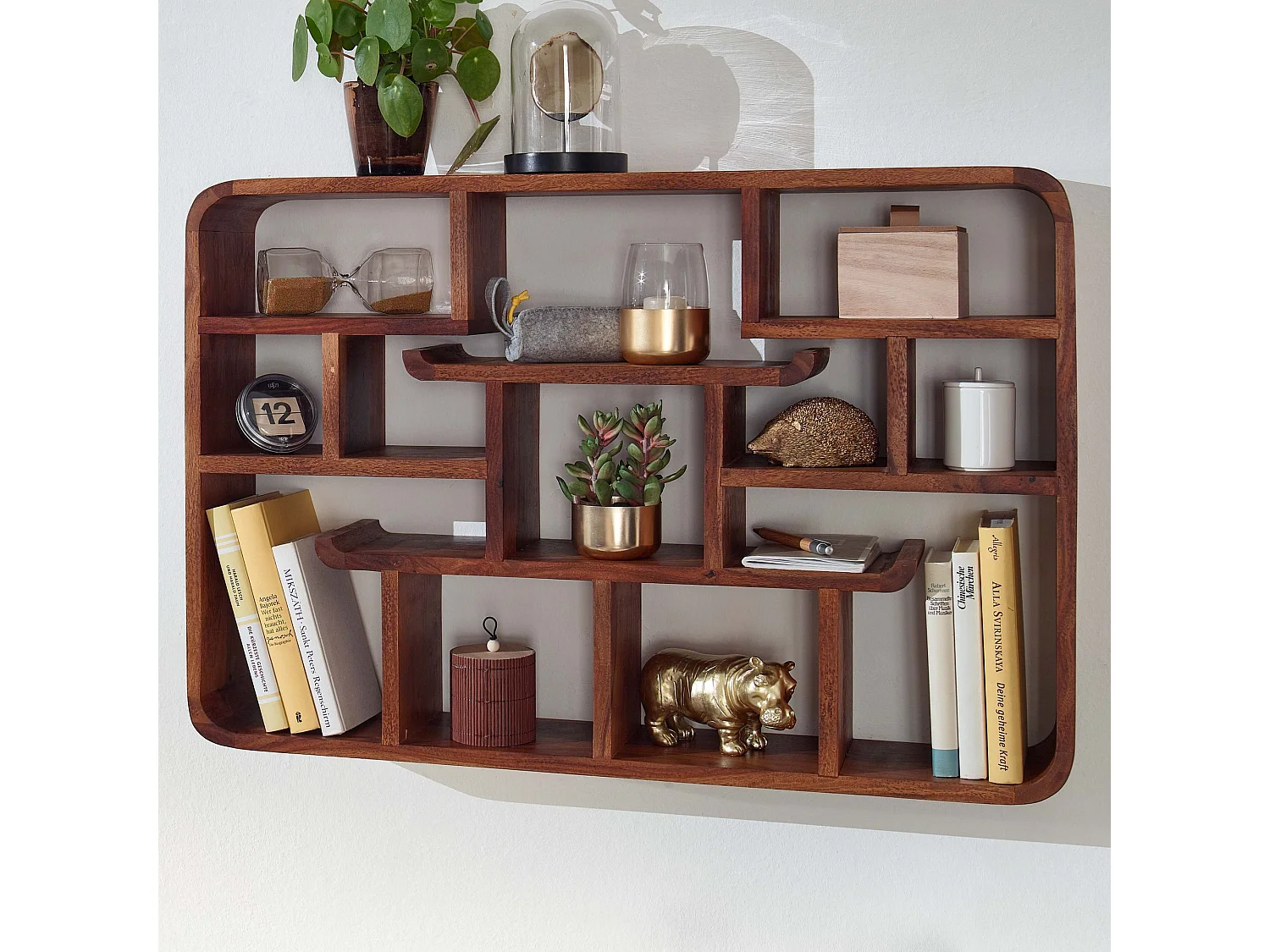 Wandregal 80x55x15 cm Sheesham Massivholz Hängeregal Modern Schwebend, Großes Design Schweberegal,