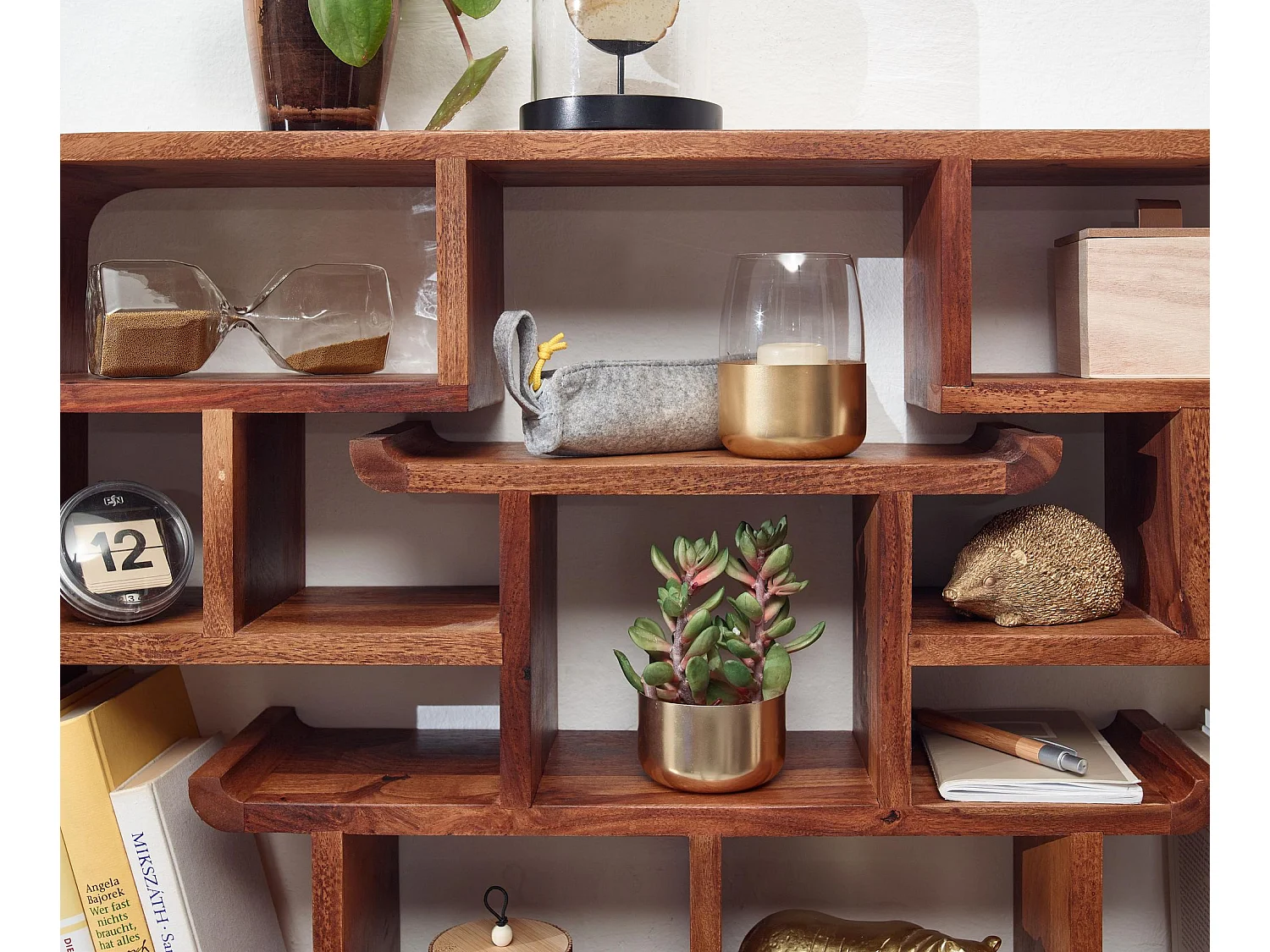 Wandregal 80x55x15 cm Sheesham Massivholz Hängeregal Modern Schwebend, Großes Design Schweberegal,