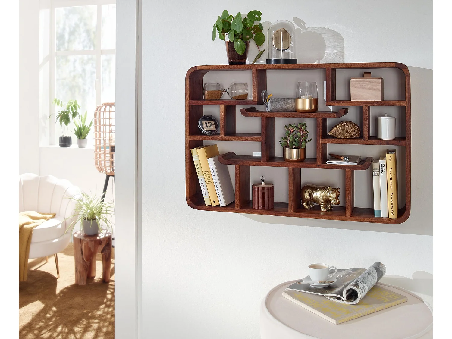 Estantería de pared 80x55x15 cm Moderna Madera Maciza de Sheesham | Estante Colgante de Flotación