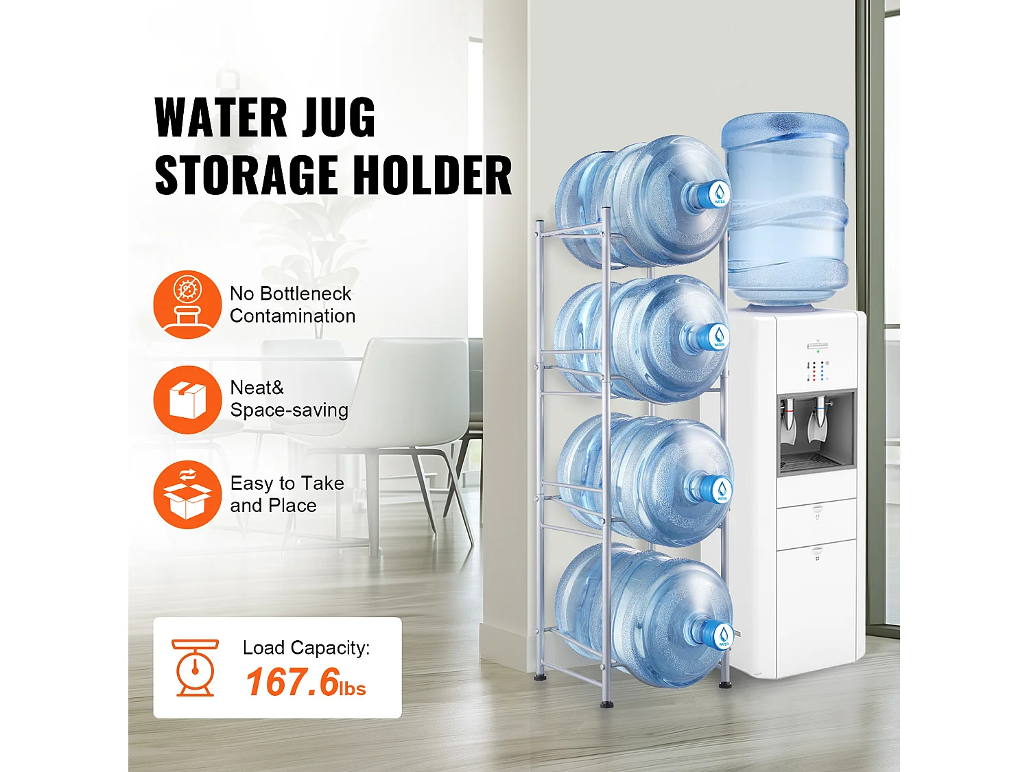 Waterfleshouder met 4 Niveaus SucceBuy, Enkele Rij voor 4 Flessen, Zilver