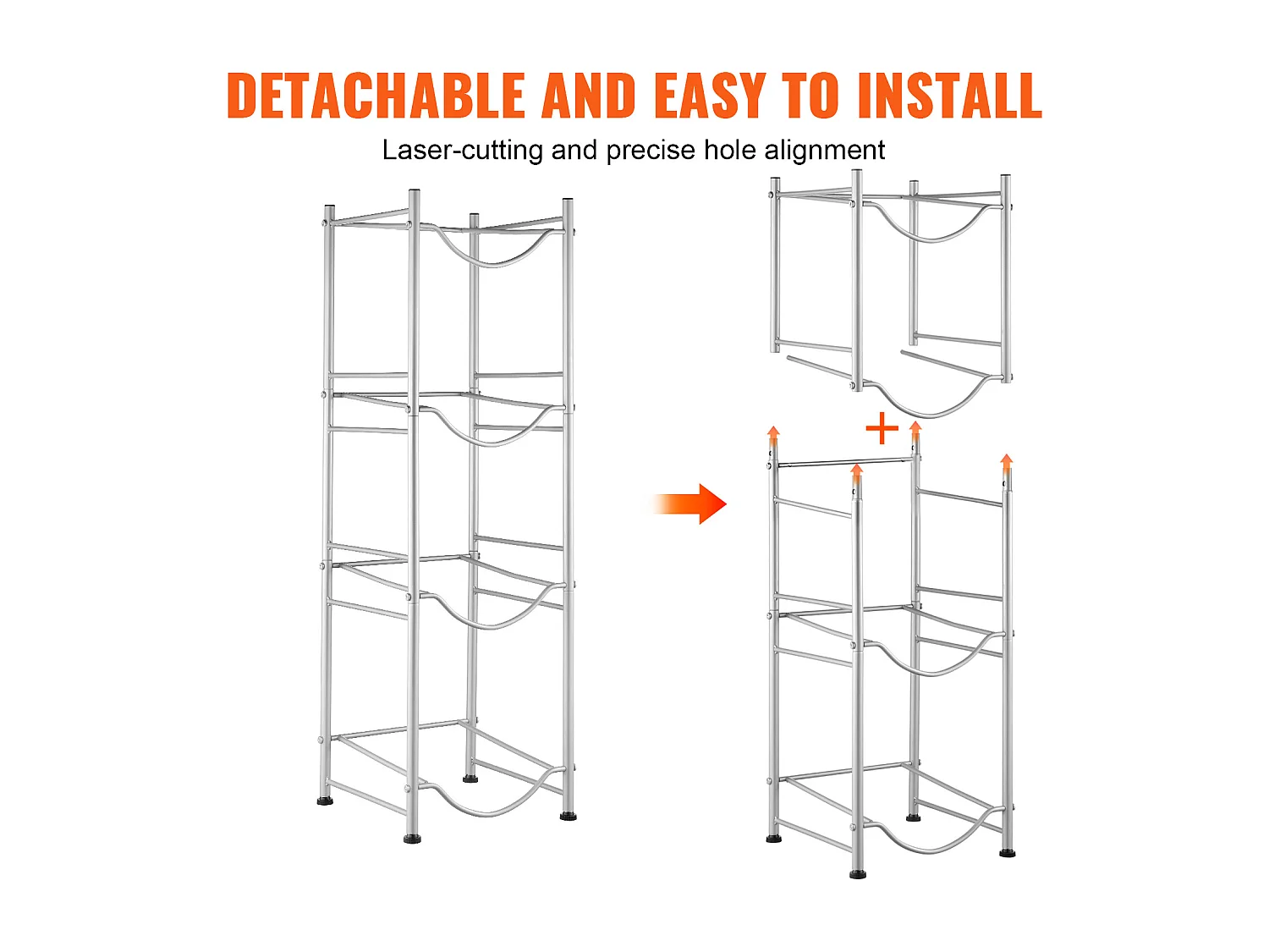 Waterfleshouder met 4 Niveaus SucceBuy, Enkele Rij voor 4 Flessen, Zilver