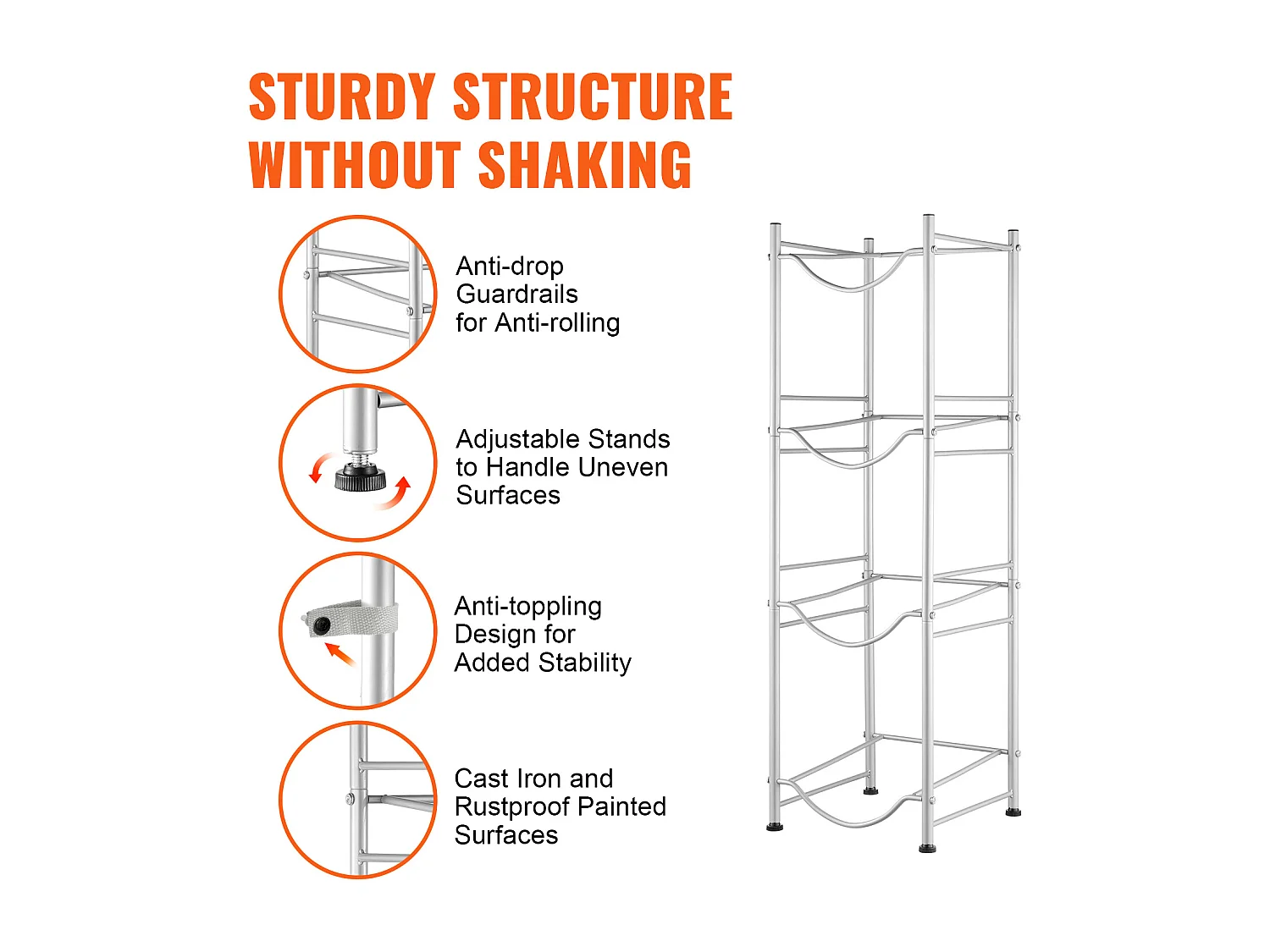 Waterfleshouder met 4 Niveaus SucceBuy, Enkele Rij voor 4 Flessen, Zilver