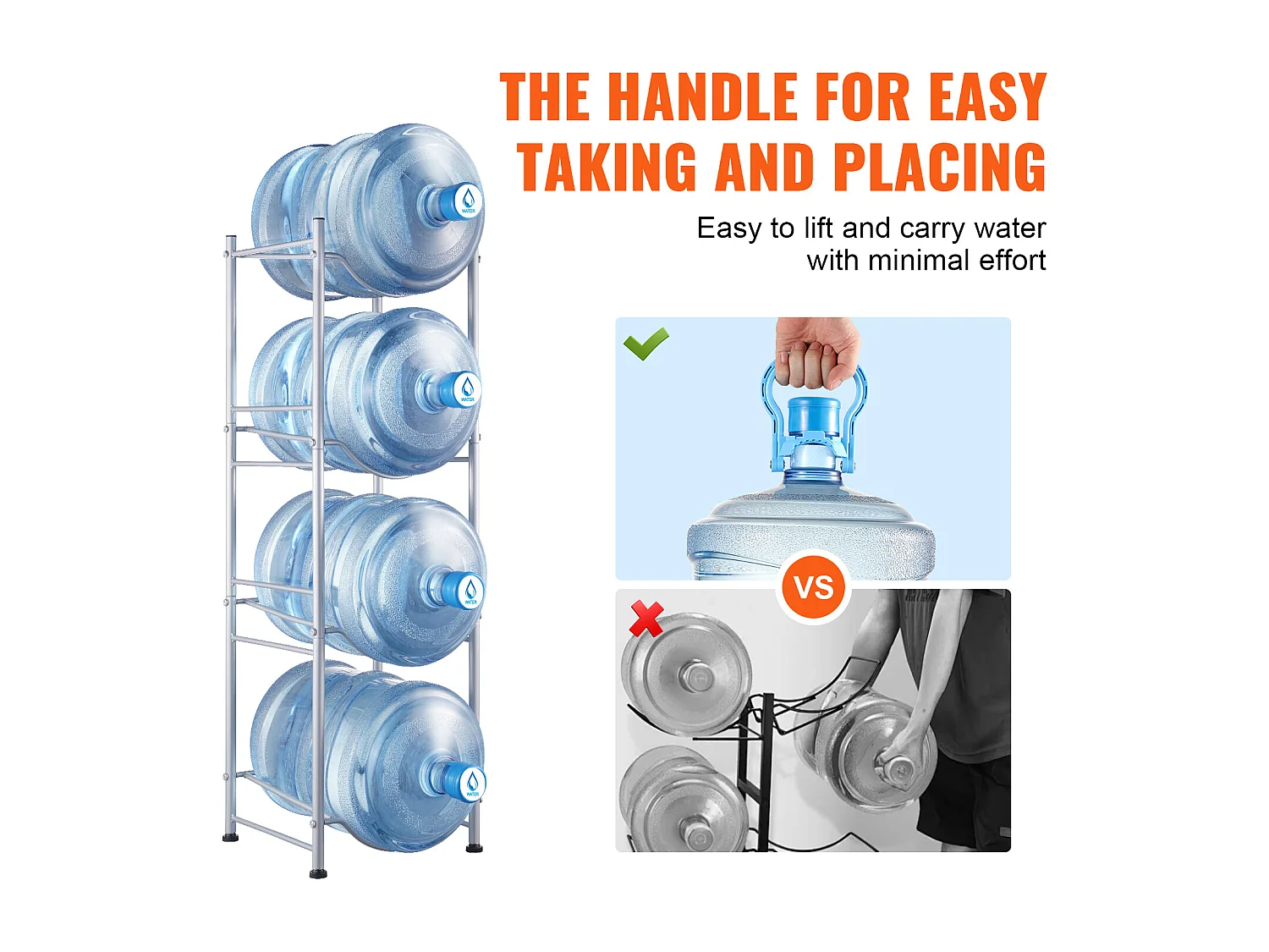 Waterfleshouder met 4 Niveaus SucceBuy, Enkele Rij voor 4 Flessen, Zilver