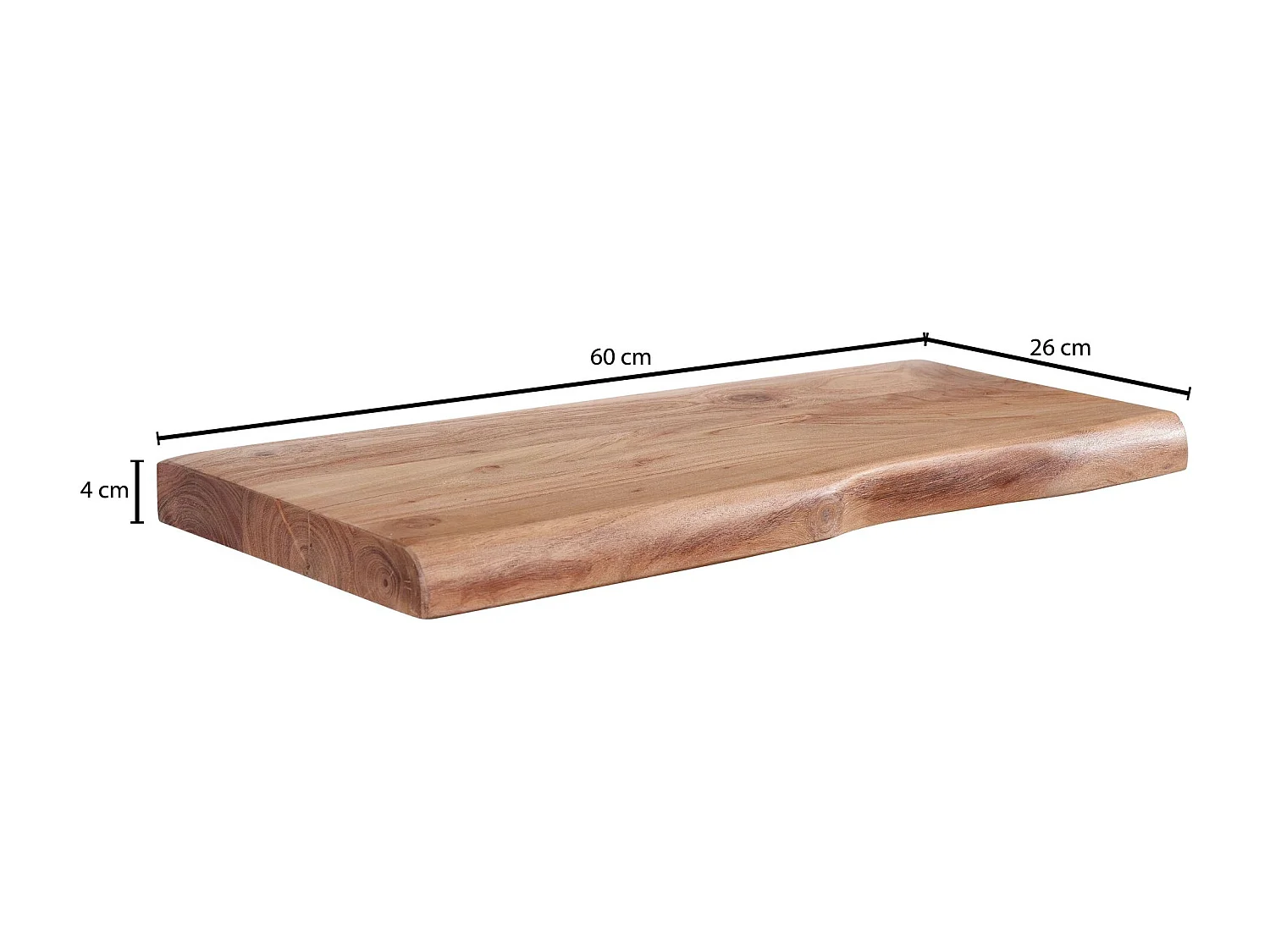 Wandregal mit Baumkante Akazie Massivholz 60 cm, Design Schweberegal Wandboard Massiv, Regal Holz