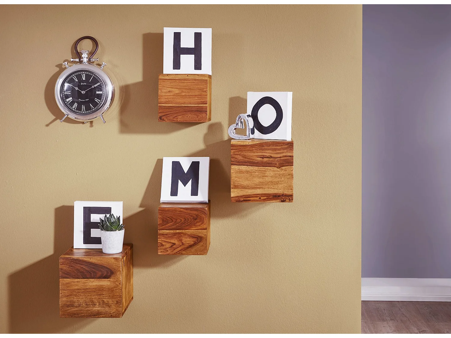 juego de 4 estantes de pared MUMBAI madera maciza sheesham estante de madera estilo rústico