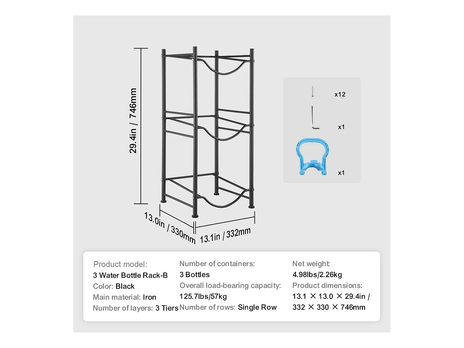 Support pour Carafe à Eau à 3 Niveaux SucceBuy, Support en Rangée Simple pour 3 Bouteilles, Noir