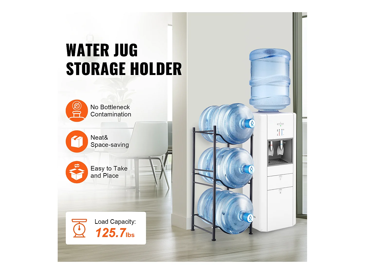 Support pour Carafe à Eau à 3 Niveaux SucceBuy, Support en Rangée Simple pour 3 Bouteilles, Noir