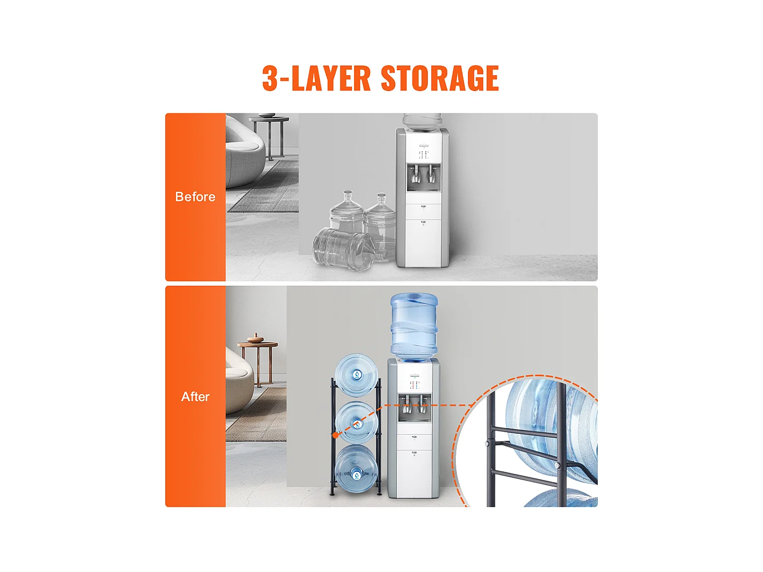 Support pour Carafe à Eau à 3 Niveaux SucceBuy, Support en Rangée Simple pour 3 Bouteilles, Noir