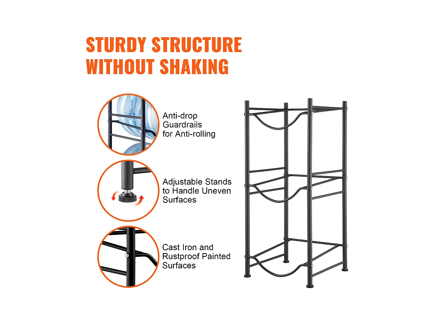 Support pour Carafe à Eau à 3 Niveaux SucceBuy, Support en Rangée Simple pour 3 Bouteilles, Noir